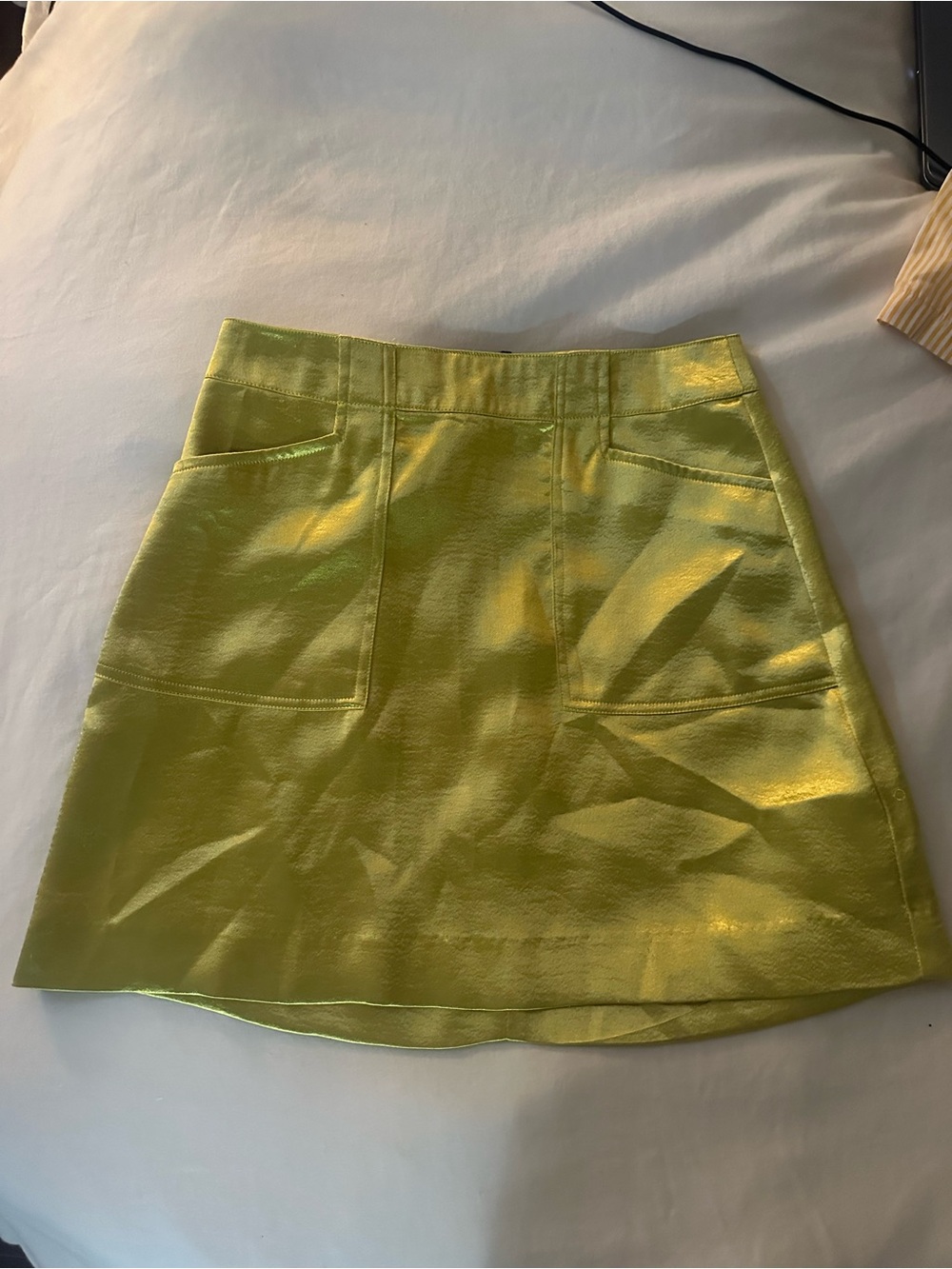 CHARTREUSE SATIN MINI SKIRT